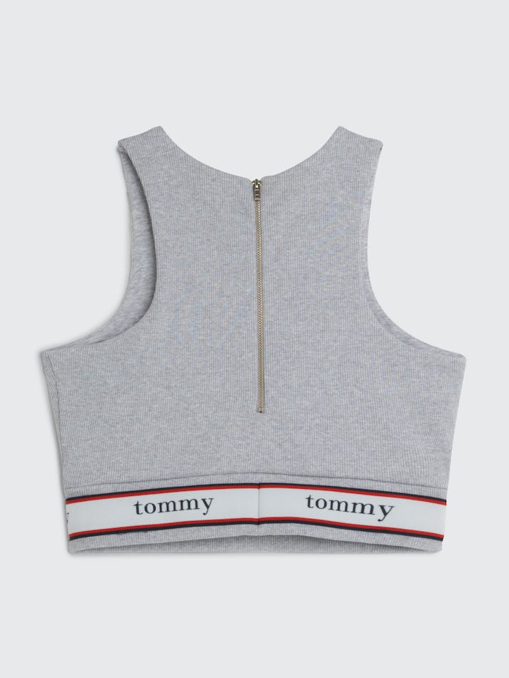 Tommy Jeans Ribbed Racer-Style Women's Tops Light Grey | uLRUay1d07Zr