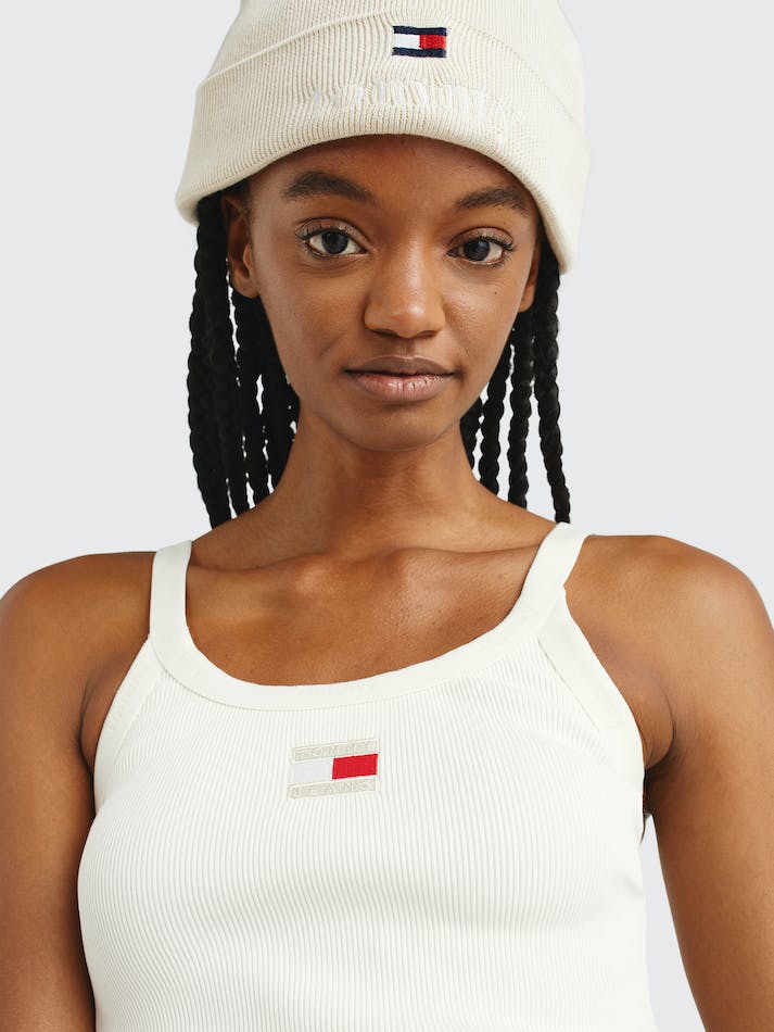 Tommy Jeans Ribbed Strappy Bodycon Mini Women's Dress White | JtoZdS4BAAQ9