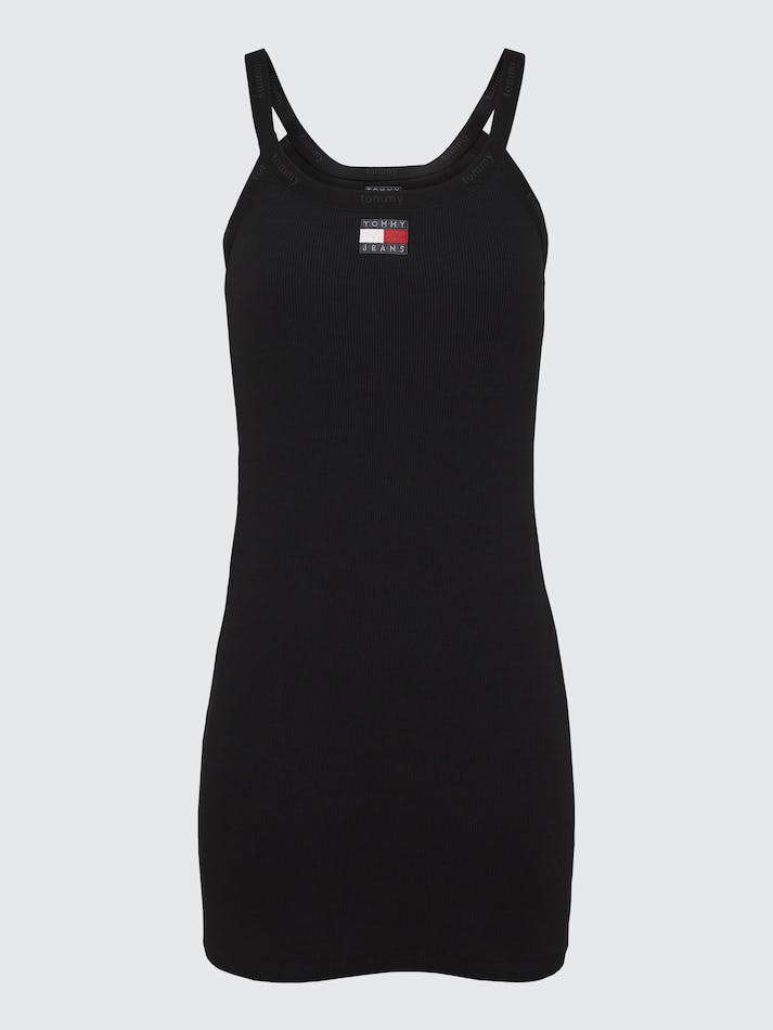 Tommy Jeans Ribbed Strappy Bodycon Mini Women's Dress Black | RPAPfKFmLWrR