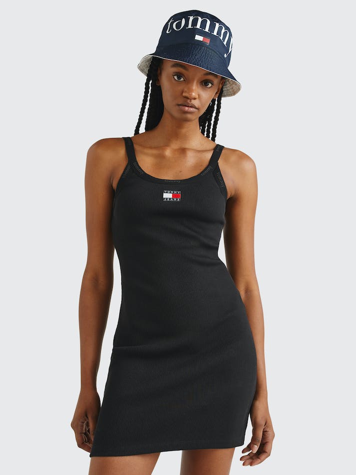 Tommy Jeans Ribbed Strappy Bodycon Mini Women's Dress Black | RPAPfKFmLWrR