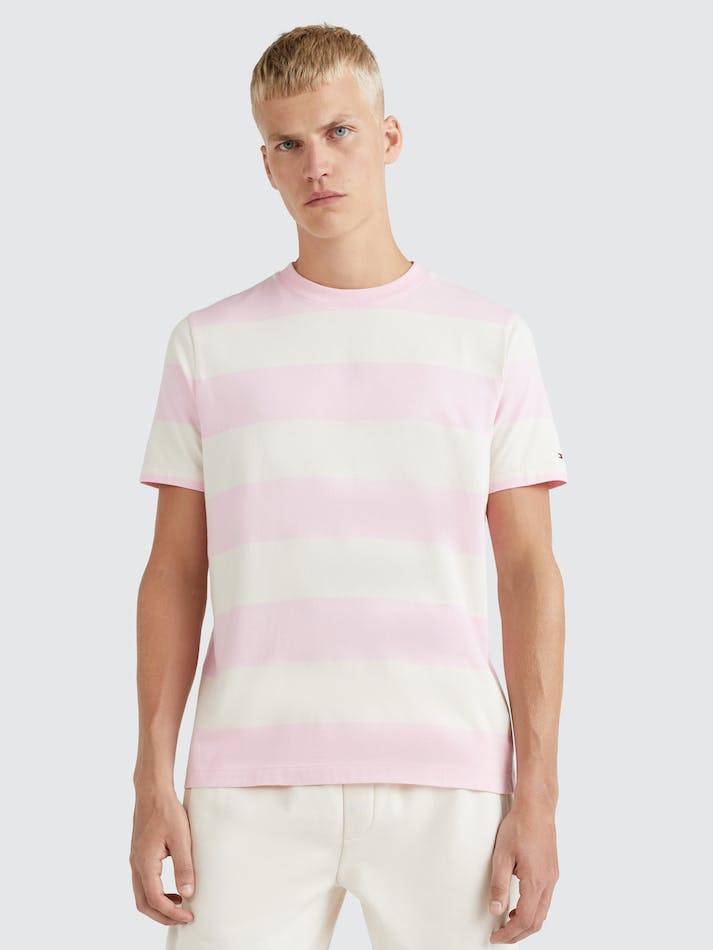 Tommy Hilfiger Rugby Stripe Men's T Shirts Pink / White | iehycp89Olxb