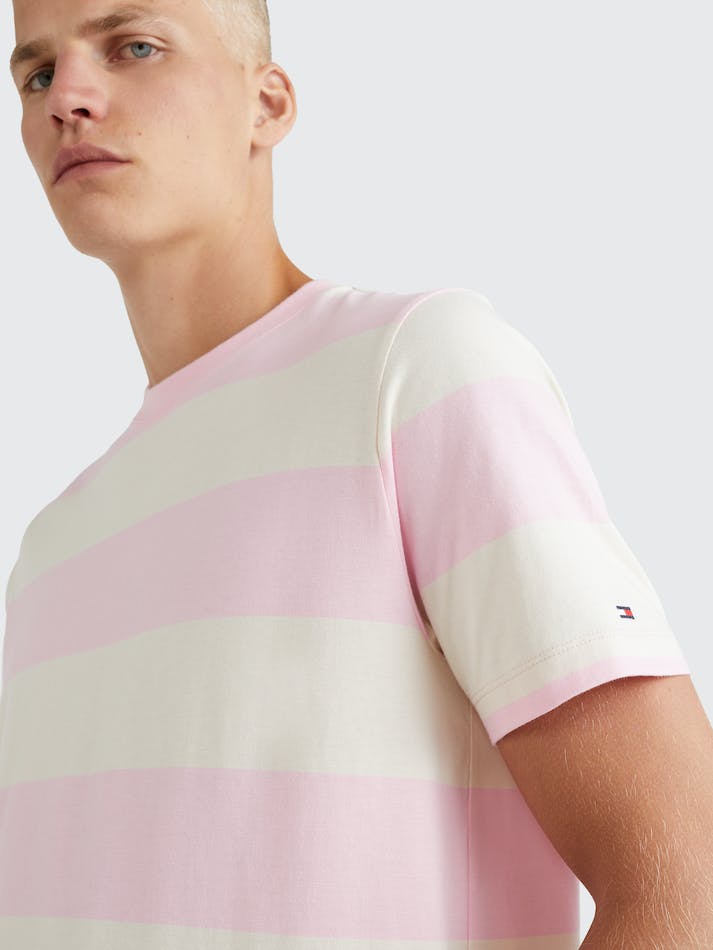 Tommy Hilfiger Rugby Stripe Men's T Shirts Pink / White | iehycp89Olxb