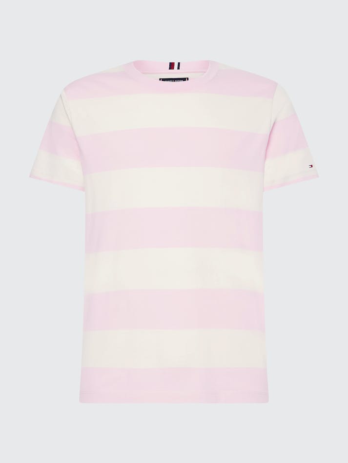 Tommy Hilfiger Rugby Stripe Men's T Shirts Pink / White | iehycp89Olxb