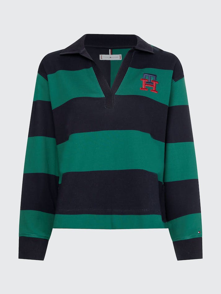 Tommy Hilfiger Rugby Stripe Monogram Relaxed Women's Sweatshirt Blue | RhMqhEFcTMWQ