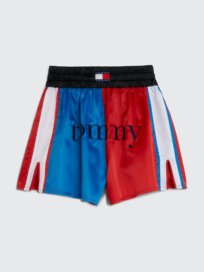 Tommy Jeans Sateen Colour-Blocked Dual Gender Boxer Unisex Shorts Deep Red | E8LJ7TQbp8cS