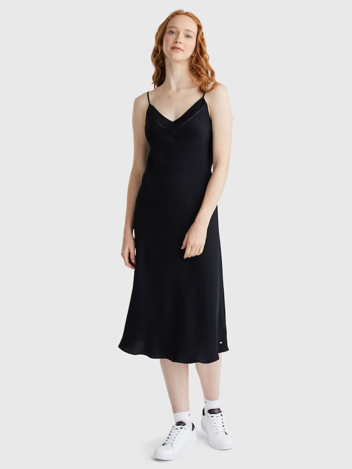 Tommy Hilfiger Satin Slip Knee Women's Dress Blue | Jdx8Jjx1JWTz