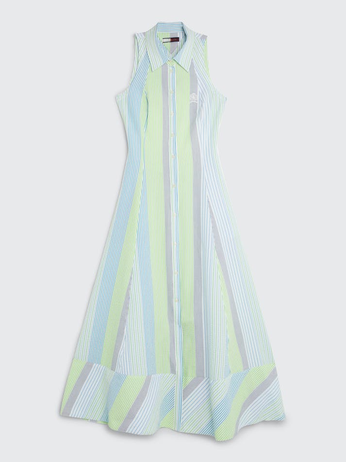 Tommy Hilfiger Seersucker Ithaca Stripe Slim Shirt Women's Dress Light Green | EXo6iHkm4daF