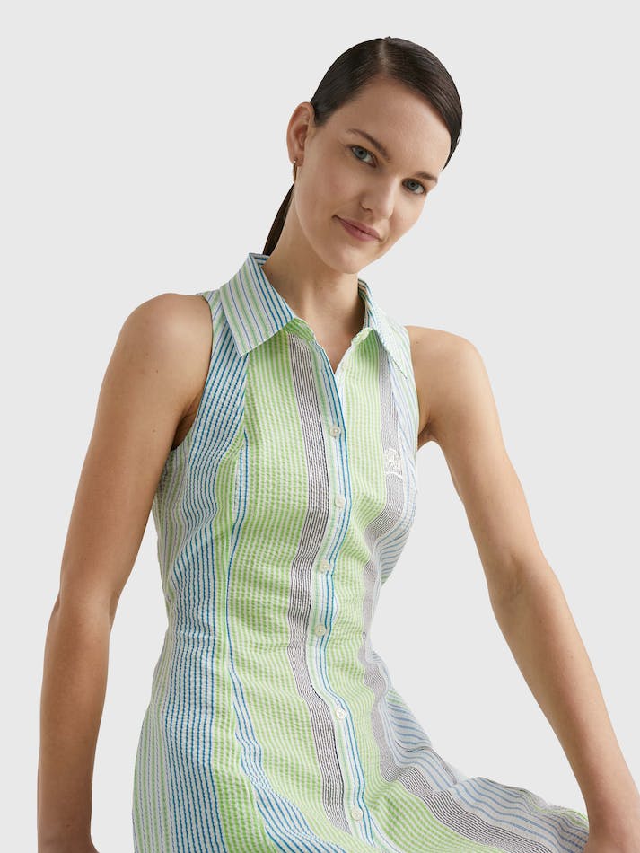 Tommy Hilfiger Seersucker Ithaca Stripe Slim Shirt Women's Dress Light Green | EXo6iHkm4daF