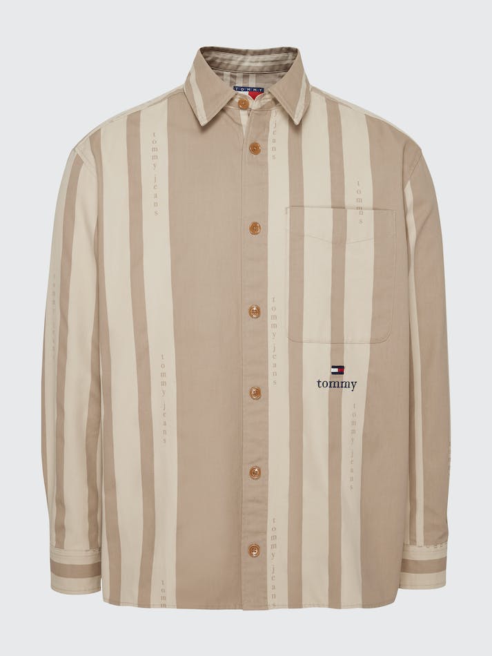 Tommy Jeans Serif Stripe Canvas Unisex Shirts Brown | ADgLgppQU5xI