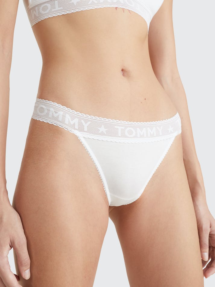 Tommy Hilfiger Sheer Logo Waistband Women's Underwear White | F8NPIRRR04Br