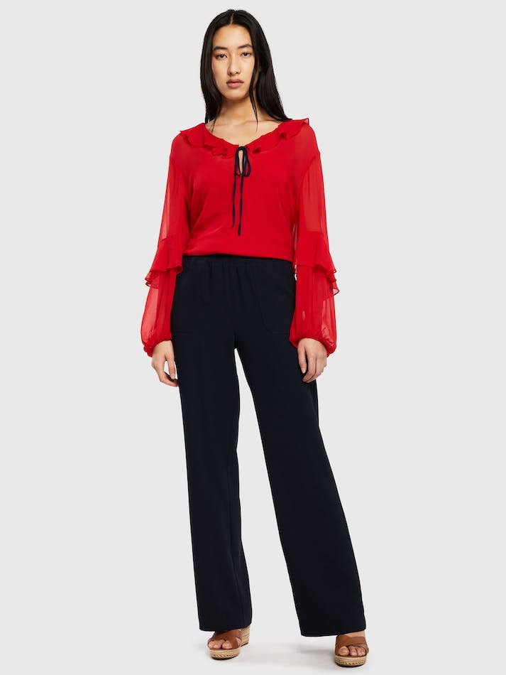 Tommy Hilfiger Sheer Ruffle Relaxed Fit Women's Shirts Red | KAIkQpqY3Awh