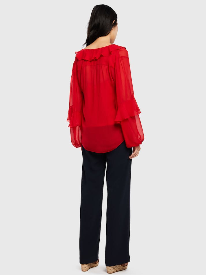 Tommy Hilfiger Sheer Ruffle Relaxed Fit Women's Shirts Red | KAIkQpqY3Awh