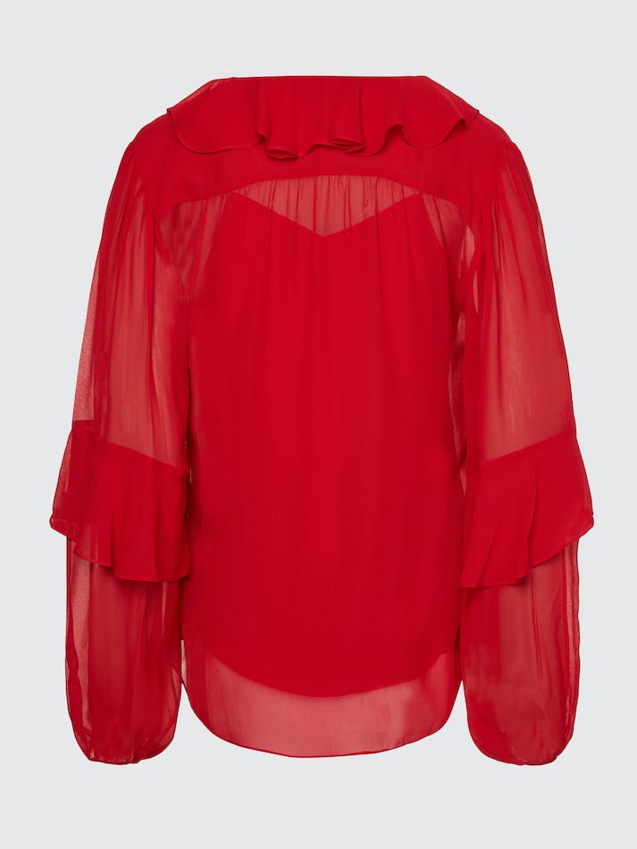 Tommy Hilfiger Sheer Ruffle Relaxed Fit Women's Shirts Red | KAIkQpqY3Awh