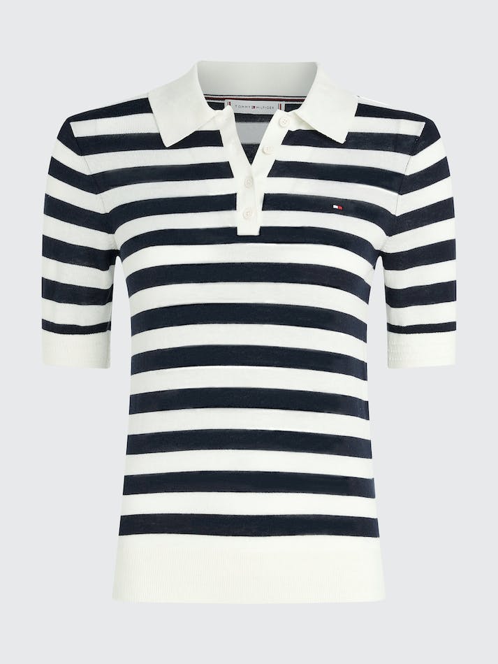 Tommy Hilfiger Short Sleeve Polo Collar Women's Jumpers Blue / Stripes | rjqNxIdlRDnR