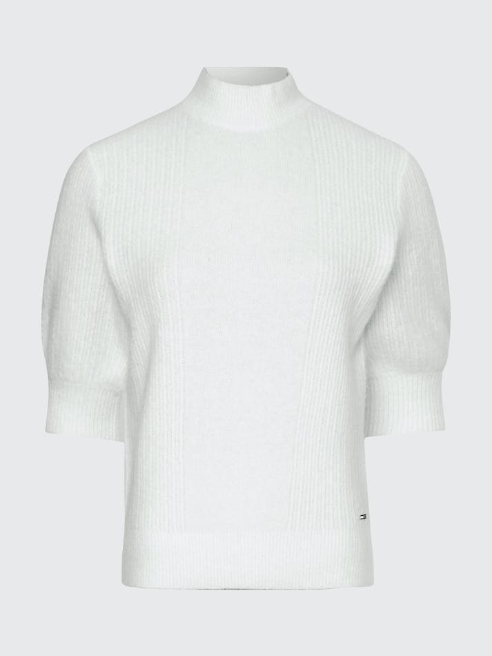 Tommy Hilfiger Short Sleeve Ribbed High Neck Women's Sweaters White | 8QK3wxzGvjYc