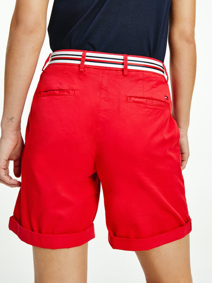 Tommy Hilfiger Signature Belt Chino Women's Shorts Red | Eo88sHnG0ePY