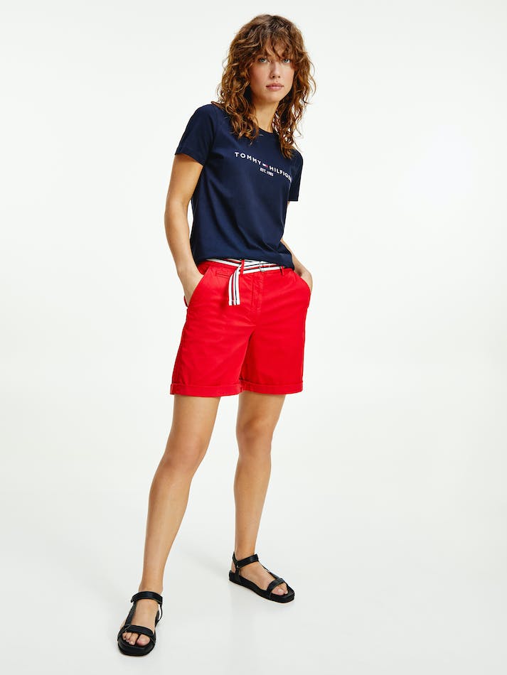 Tommy Hilfiger Signature Belt Chino Women's Shorts Red | Eo88sHnG0ePY