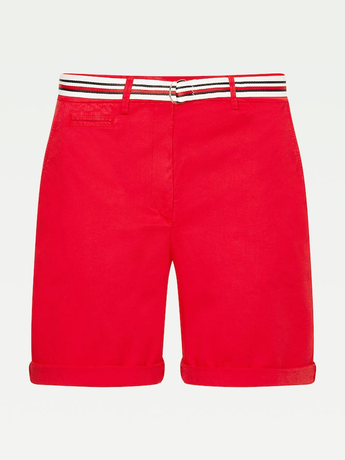 Tommy Hilfiger Signature Belt Chino Women's Shorts Red | Eo88sHnG0ePY