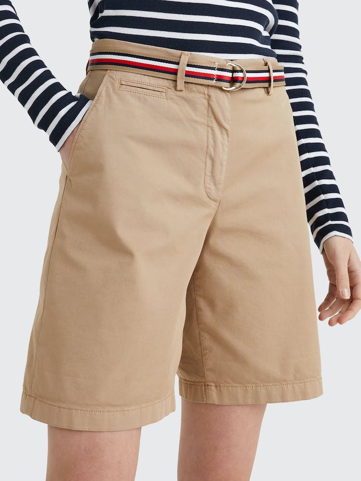 Tommy Hilfiger Signature Belt Chino Women's Shorts Beige | i56nDKSL2fhD