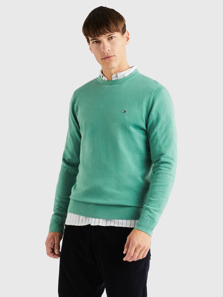 Tommy Hilfiger Signature Crew Neck Men\'s Sweater Green | AaMrSpLJwpZD