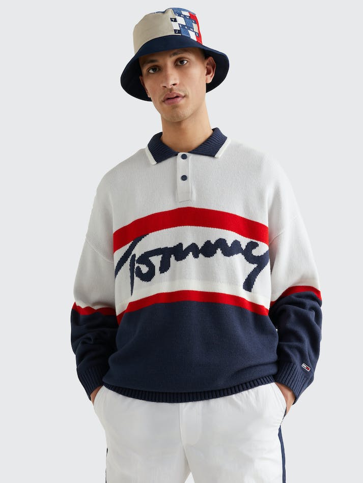 Tommy Jeans Signature Logo Polo Men's Jumpers Navy / Multicolor | EiKiGzkJJV3z