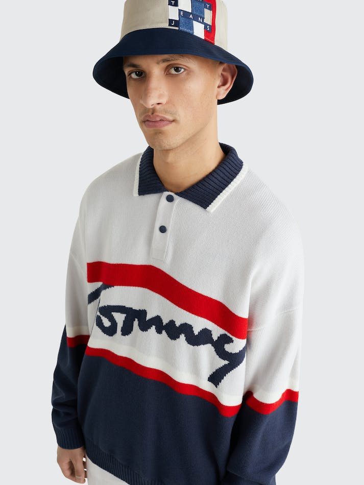 Tommy Jeans Signature Logo Polo Men's Jumpers Navy / Multicolor | EiKiGzkJJV3z