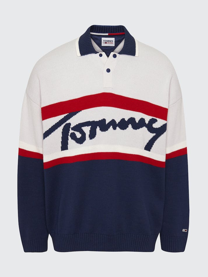 Tommy Jeans Signature Logo Polo Men's Jumpers Navy / Multicolor | EiKiGzkJJV3z