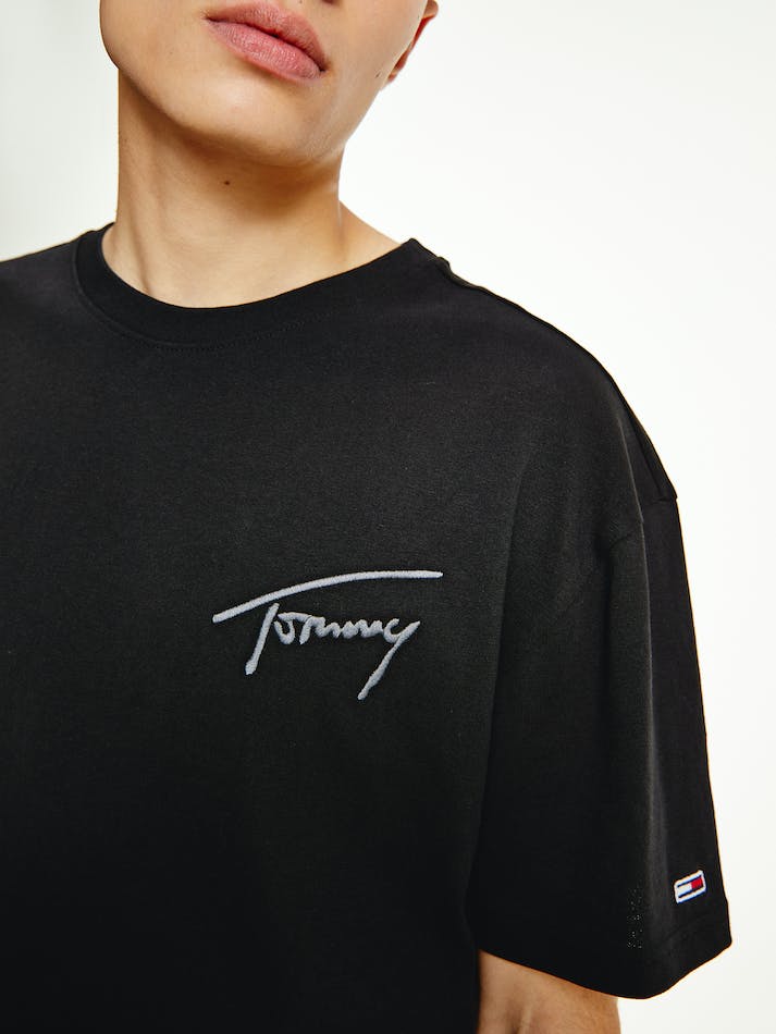 Tommy Jeans Signature Logo Recycled Cotton Men's T Shirts Black | 2SPjkVFeErJR