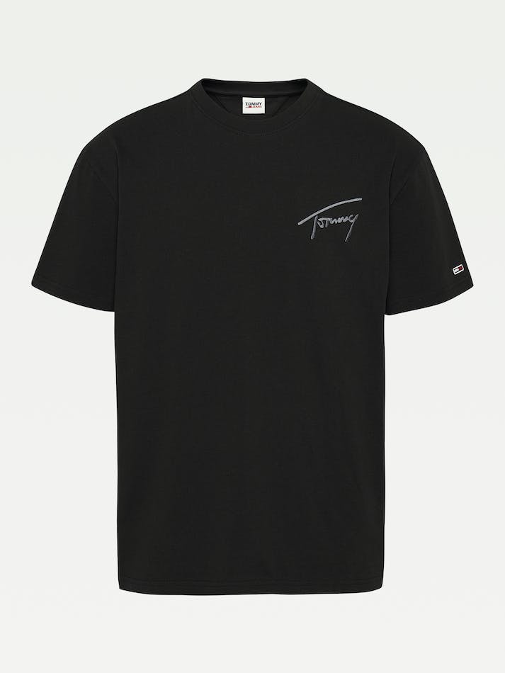 Tommy Jeans Signature Logo Recycled Cotton Men's T Shirts Black | 2SPjkVFeErJR