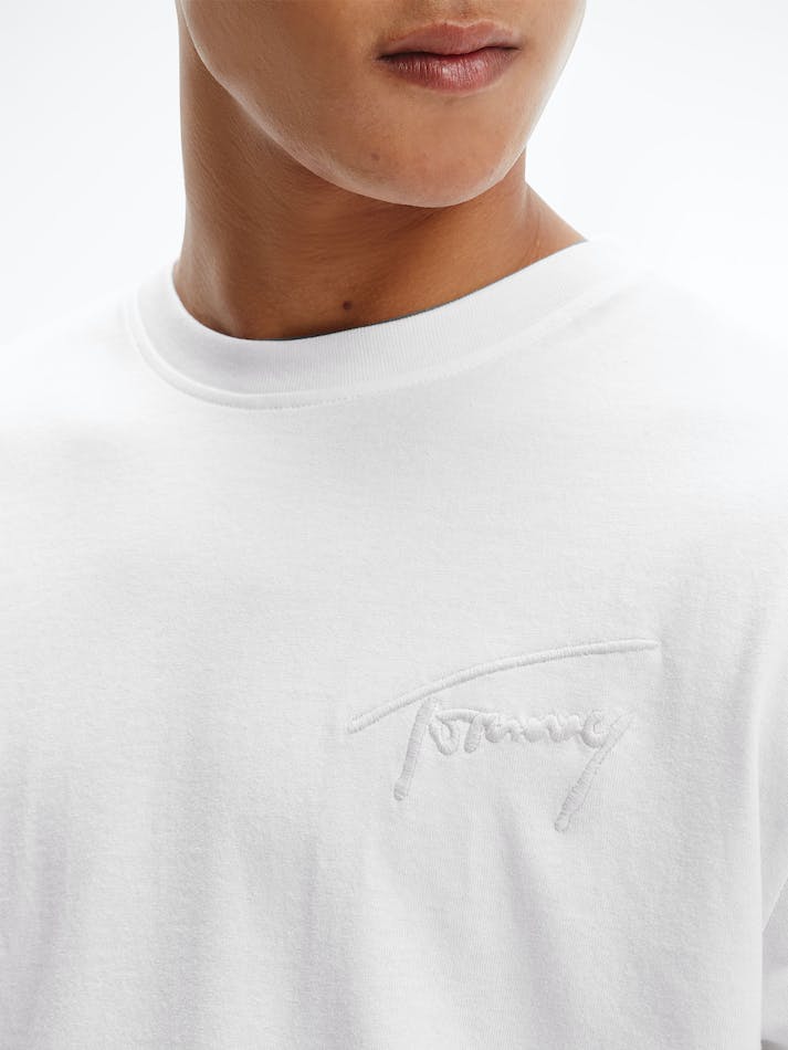 Tommy Jeans Signature Logo Recycled Cotton Men's T Shirts White | 7iXAIMWhMPCw