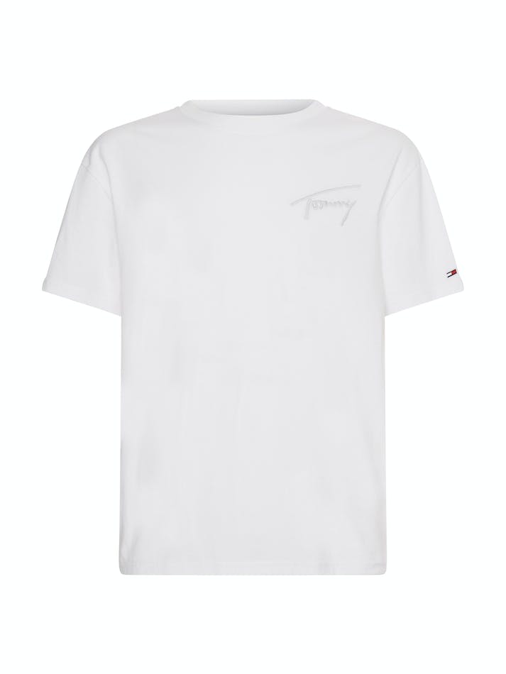 Tommy Jeans Signature Logo Recycled Cotton Men's T Shirts White | 7iXAIMWhMPCw