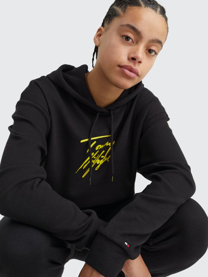 Tommy Hilfiger Signature Logo Women's Hoodie Black | szbit3hQU3CC