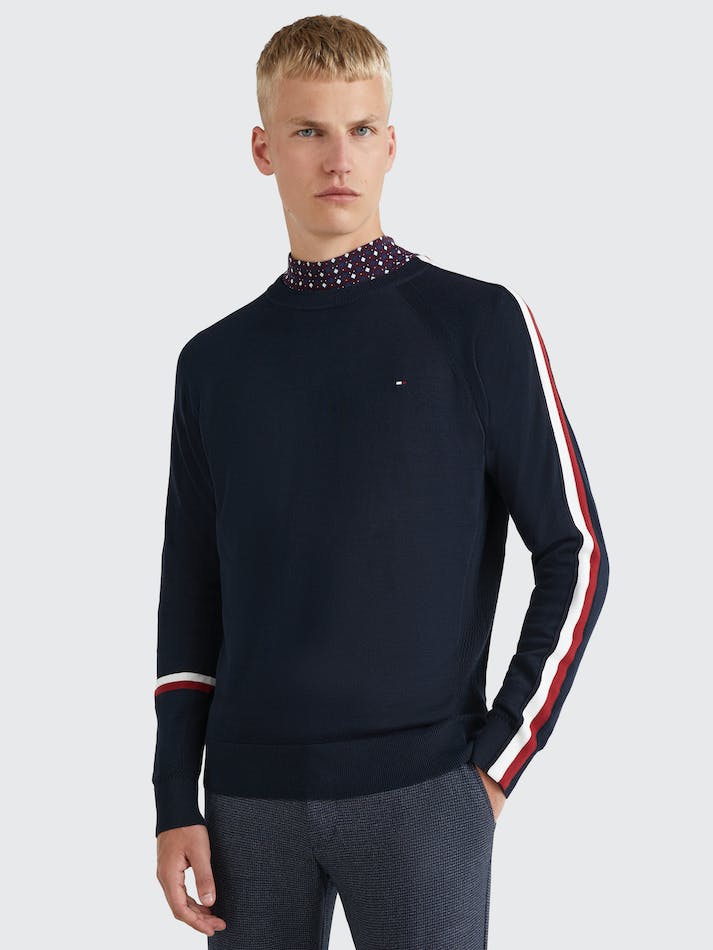 Tommy Hilfiger Signature Tape Crew Neck Men's Jumpers Blue | bQ8CCDqTdKvp