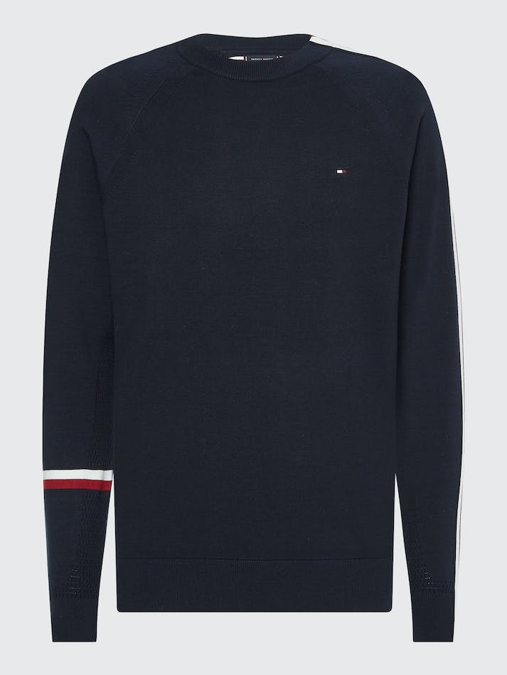 Tommy Hilfiger Signature Tape Crew Neck Men's Jumpers Blue | bQ8CCDqTdKvp