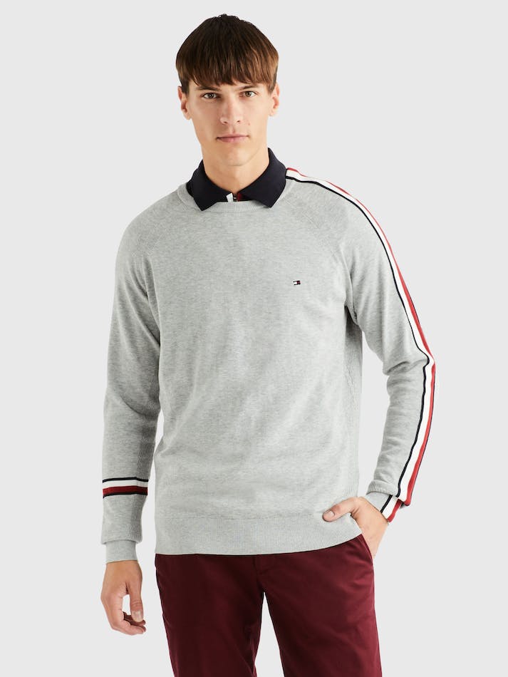 Tommy Hilfiger Signature Tape Crew Neck Men\'s Jumpers Light Grey | r89OPV9jVKG6