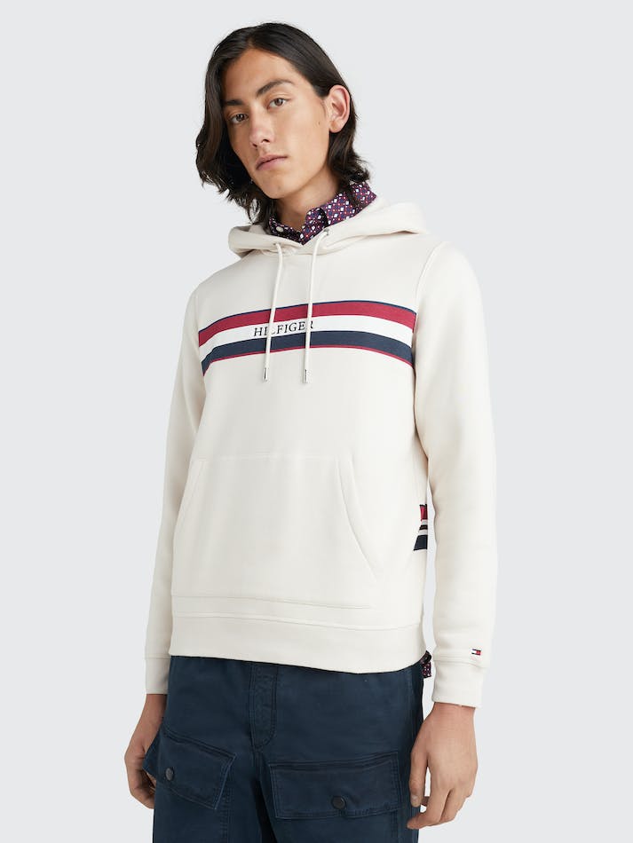 Tommy Hilfiger Signature Tape Logo Men's Hoodie White | TbQPGkKy9rvK