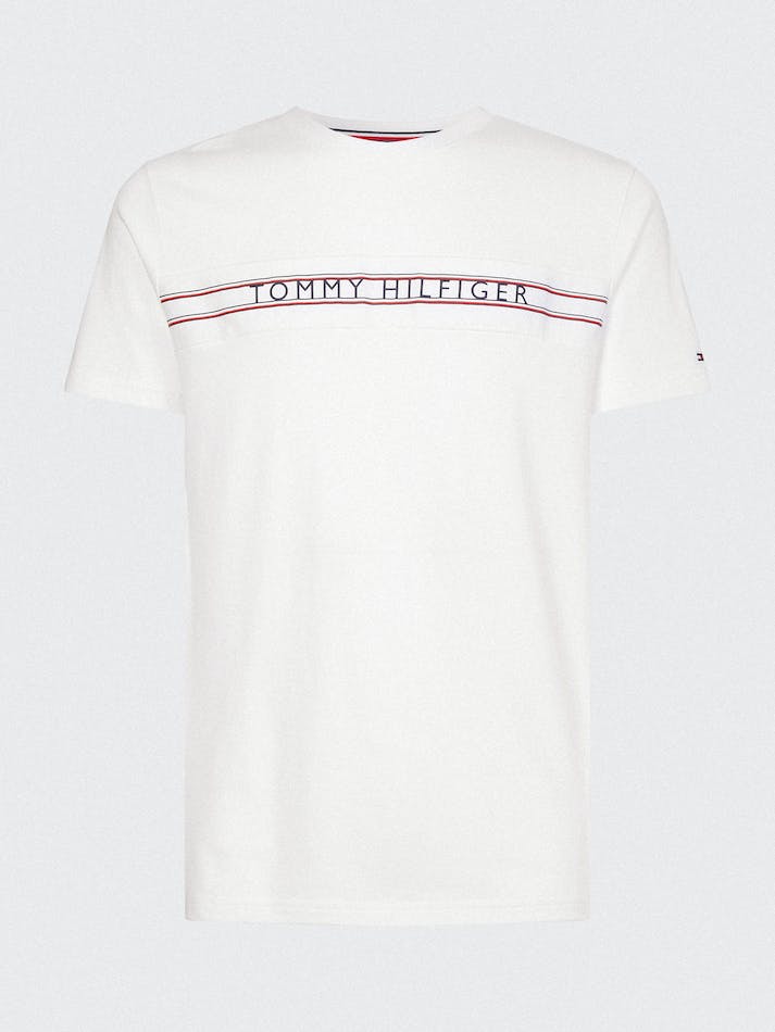 Tommy Hilfiger Signature Tape Logo Men's T Shirts White | CXT3ogNWpRiT