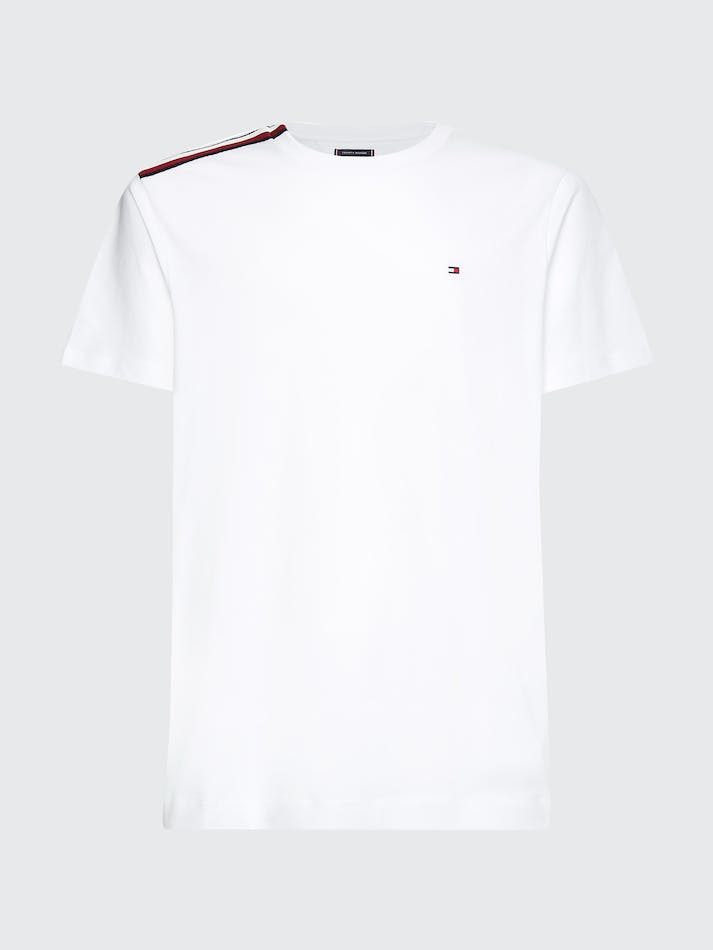 Tommy Hilfiger Signature Tape Men's T Shirts White | CLoQnIH1NGg0