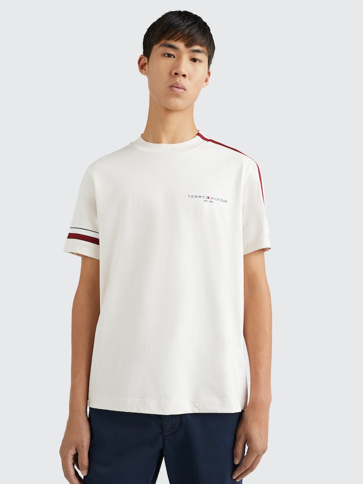 Tommy Hilfiger Signature Tape Men's T Shirts White | T30kDUpc5OPo