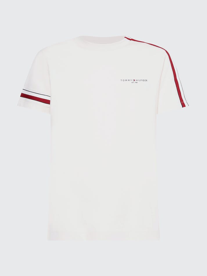 Tommy Hilfiger Signature Tape Men's T Shirts White | T30kDUpc5OPo