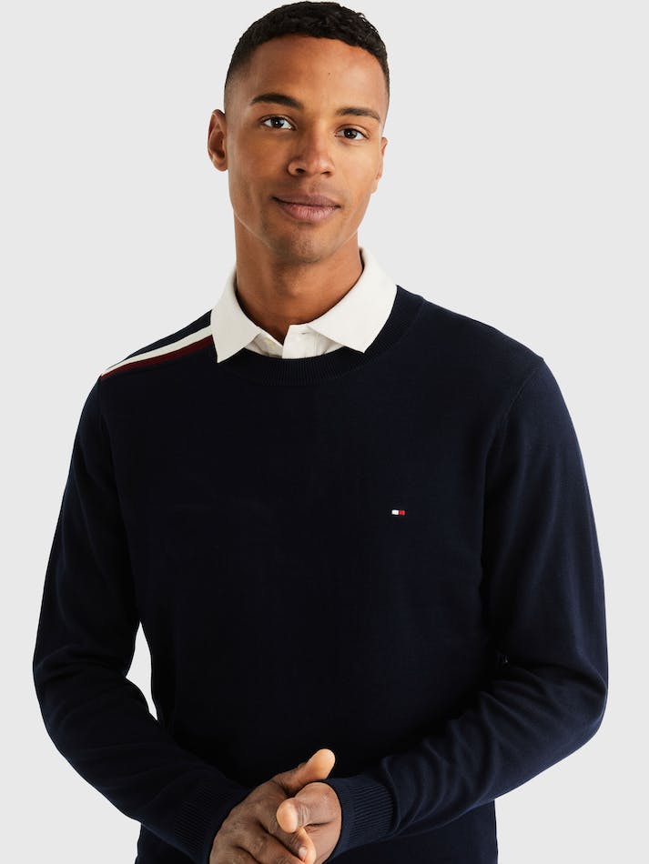 Tommy Hilfiger Signature Tape Organic Cotton Men's Jumpers Blue | NbQ8dePGuNgQ