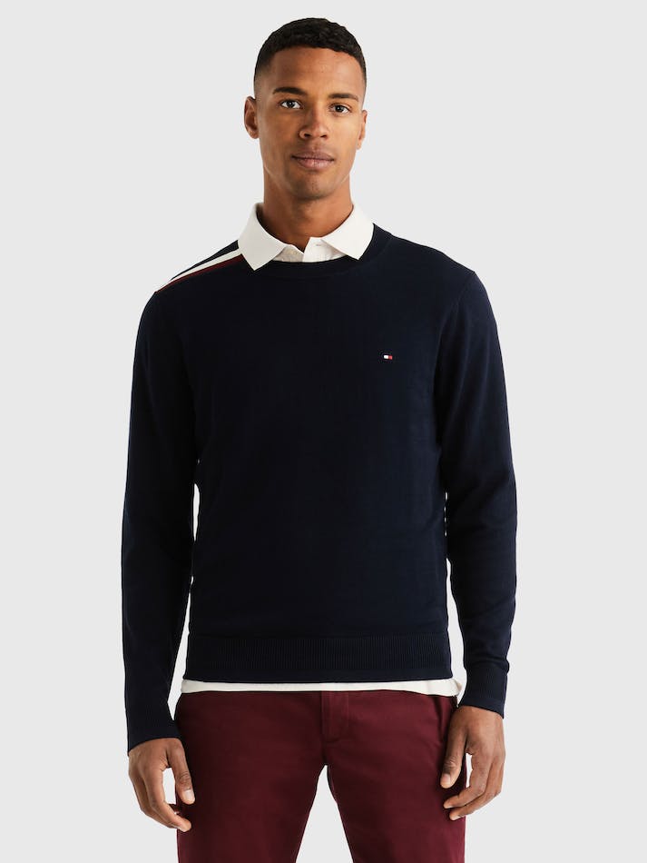 Tommy Hilfiger Signature Tape Organic Cotton Men\'s Jumpers Blue | NbQ8dePGuNgQ