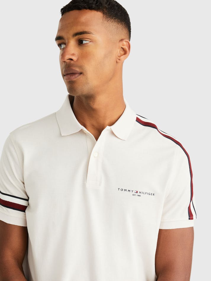 Tommy Hilfiger Signature Tape Regular Fit Men's Polo Shirts White | K7LnJbmOAIyb