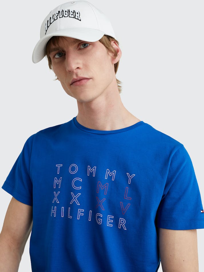 Tommy Hilfiger Signature Text Logo Men's T Shirts Blue | FDfSuHYftrAL