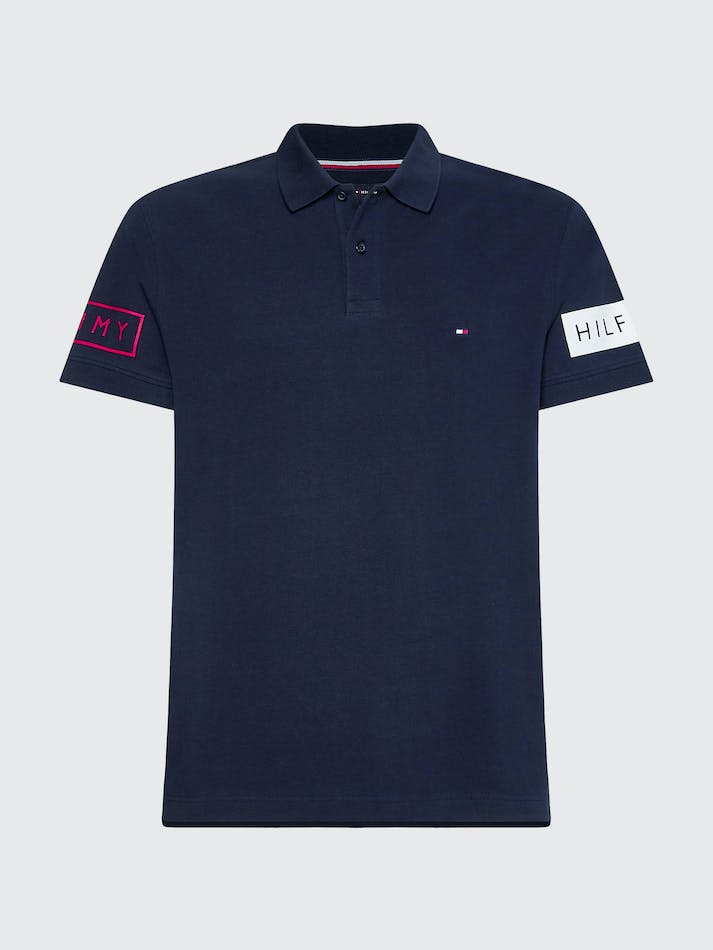 Tommy Hilfiger Sleeve Logo Organic Cotton Men's Polo Shirts Blue | nhQPOTSDuthz