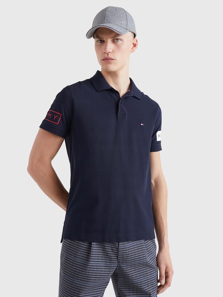 Tommy Hilfiger Sleeve Logo Organic Cotton Men's Polo Shirts Blue | nhQPOTSDuthz