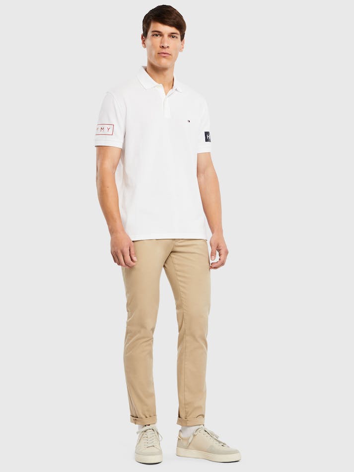 Tommy Hilfiger Sleeve Logo Organic Cotton Men's Polo Shirts White | noe7jf811WXS