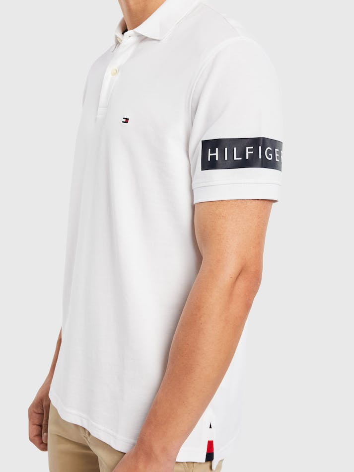 Tommy Hilfiger Sleeve Logo Organic Cotton Men's Polo Shirts White | noe7jf811WXS