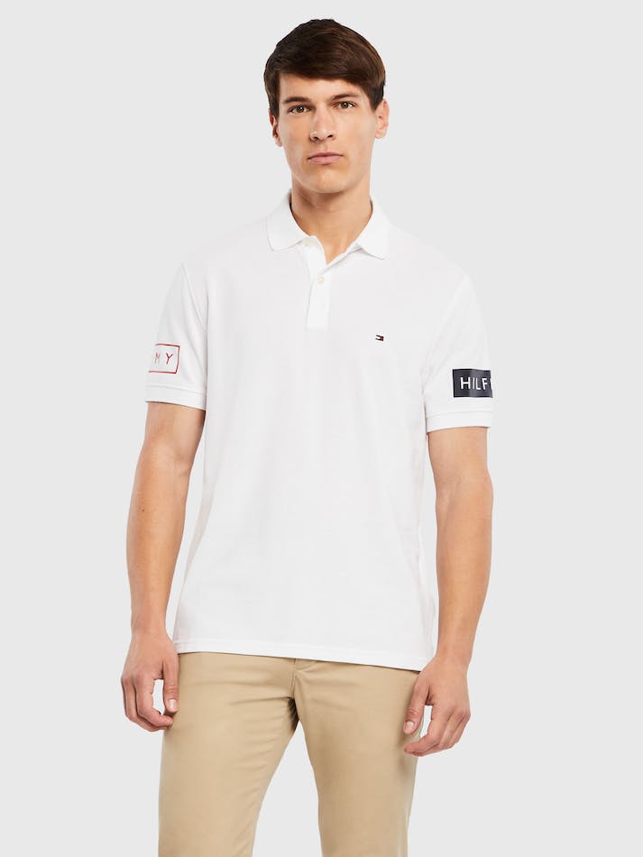 Tommy Hilfiger Sleeve Logo Organic Cotton Men\'s Polo Shirts White | noe7jf811WXS