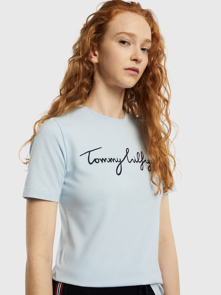 Tommy Hilfiger Slim Graphic Women's T Shirts Blue | ahOUVk3wwdbP